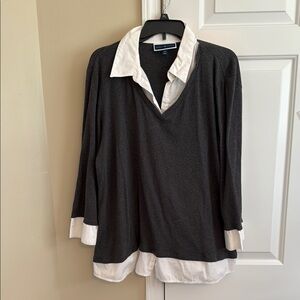 Gray and White Collared Sweater